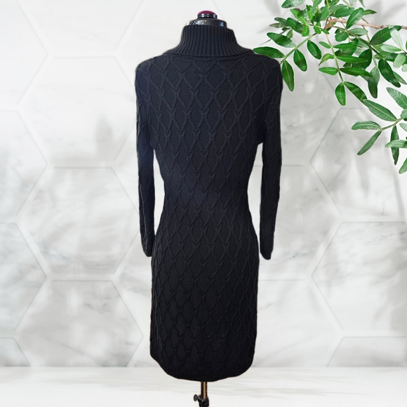 Calvin Klein Black Shawl Collar Chunky Cable Knit Sweater Faix Wrap Dress - Picture 7 of 16